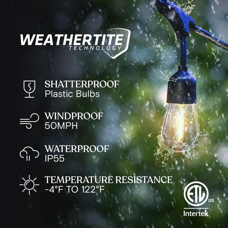 Brightech Ambience Pro Solar Powered Outdoor String Lights, 48 ft Commercial Grade Waterproof Patio Lights, Shatterproof LED String Lights for Outside, Porch - 15 Edison Bulbs, 1W Warm White - Image 2